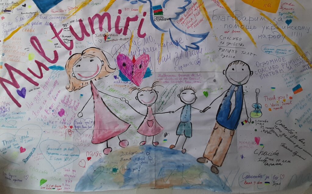 Walls of refugee transit centres are decorated with art work and thank you notes by refugee children. Photo: Unni Krishnan